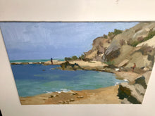 Load image into Gallery viewer, Sicilian beachscape Torre di Salsa landscape oil painting Sicily Italy seascape beach original art on panelled canvas near Agrigento
