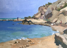 Load image into Gallery viewer, Sicilian beachscape Torre di Salsa landscape oil painting Sicily Italy seascape beach original art on panelled canvas near Agrigento
