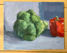 Load image into Gallery viewer, Still life Vegetables Oil painting on canvas broccoli and pepper
