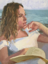 Load image into Gallery viewer, Profile female portrait painting on canvas oil paint portraiture woman in summer on the beach. Original portrait painting
