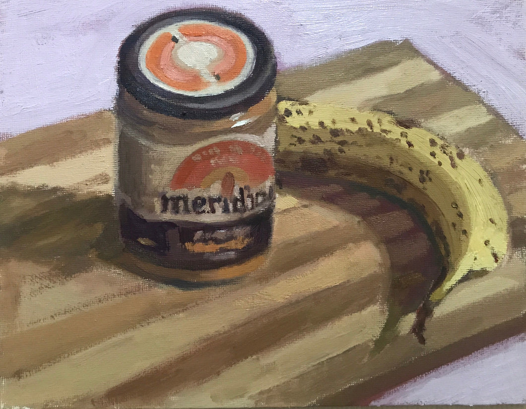 Oil painting Banana peanut butter still life original oil painting on canvas fruit artwork food art