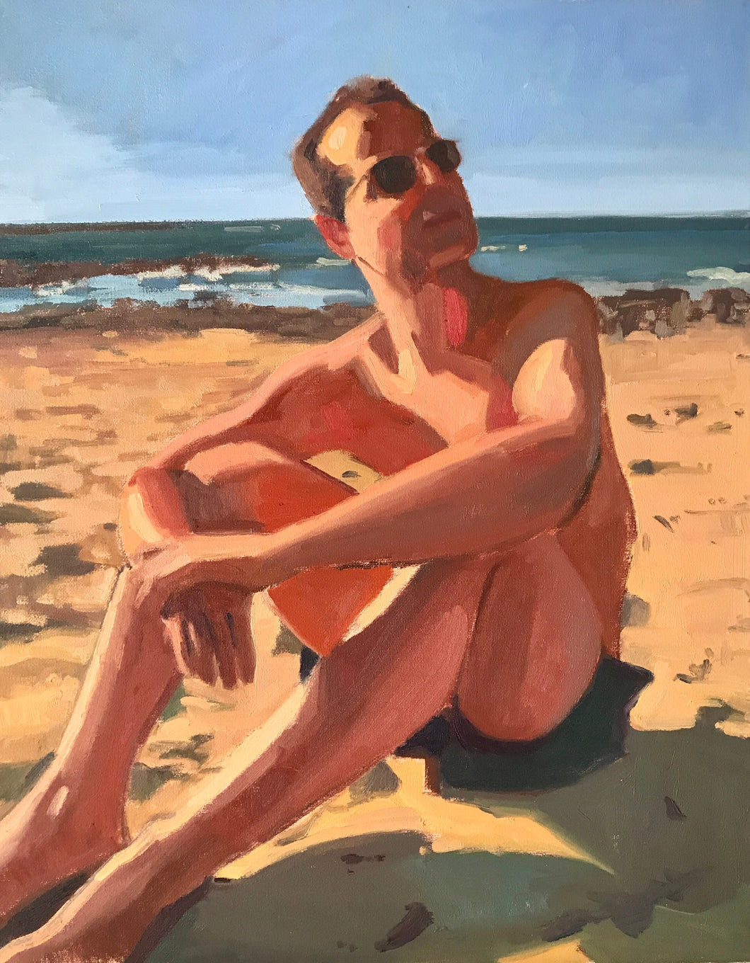 Male portrait painting beach male body on canvas oil painting colourful man portrait summer