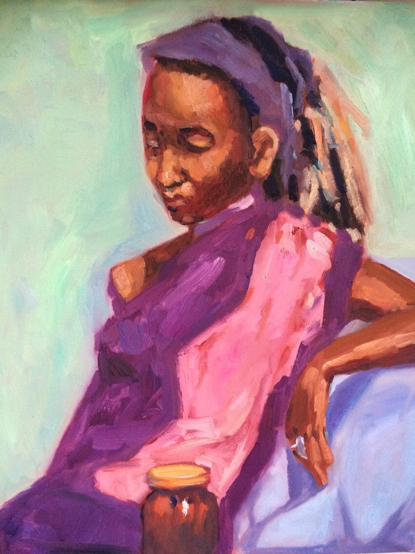 Allaprima Oil Portrait Woman Figure African, Oil Painting on Canvas, Original Portrait painting, figure painting, gift for her, wall art